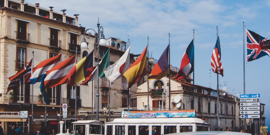 many international flags flying in Naples