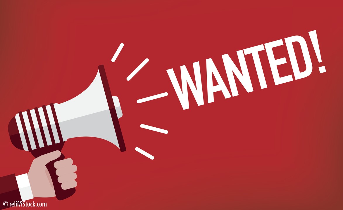 Megafon und Schriftzug: Wanted!
