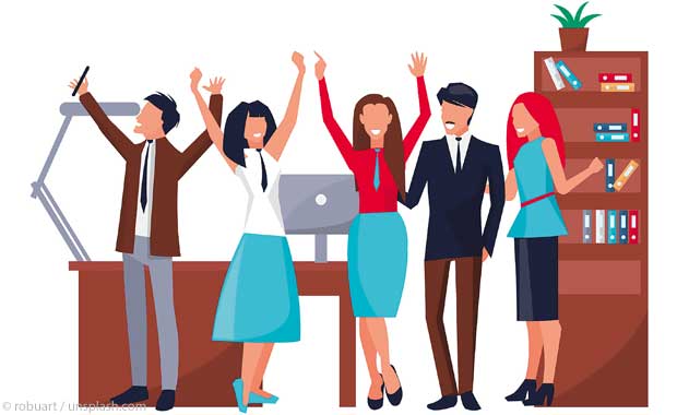 Illustration: fröhliche Menschen im Büro