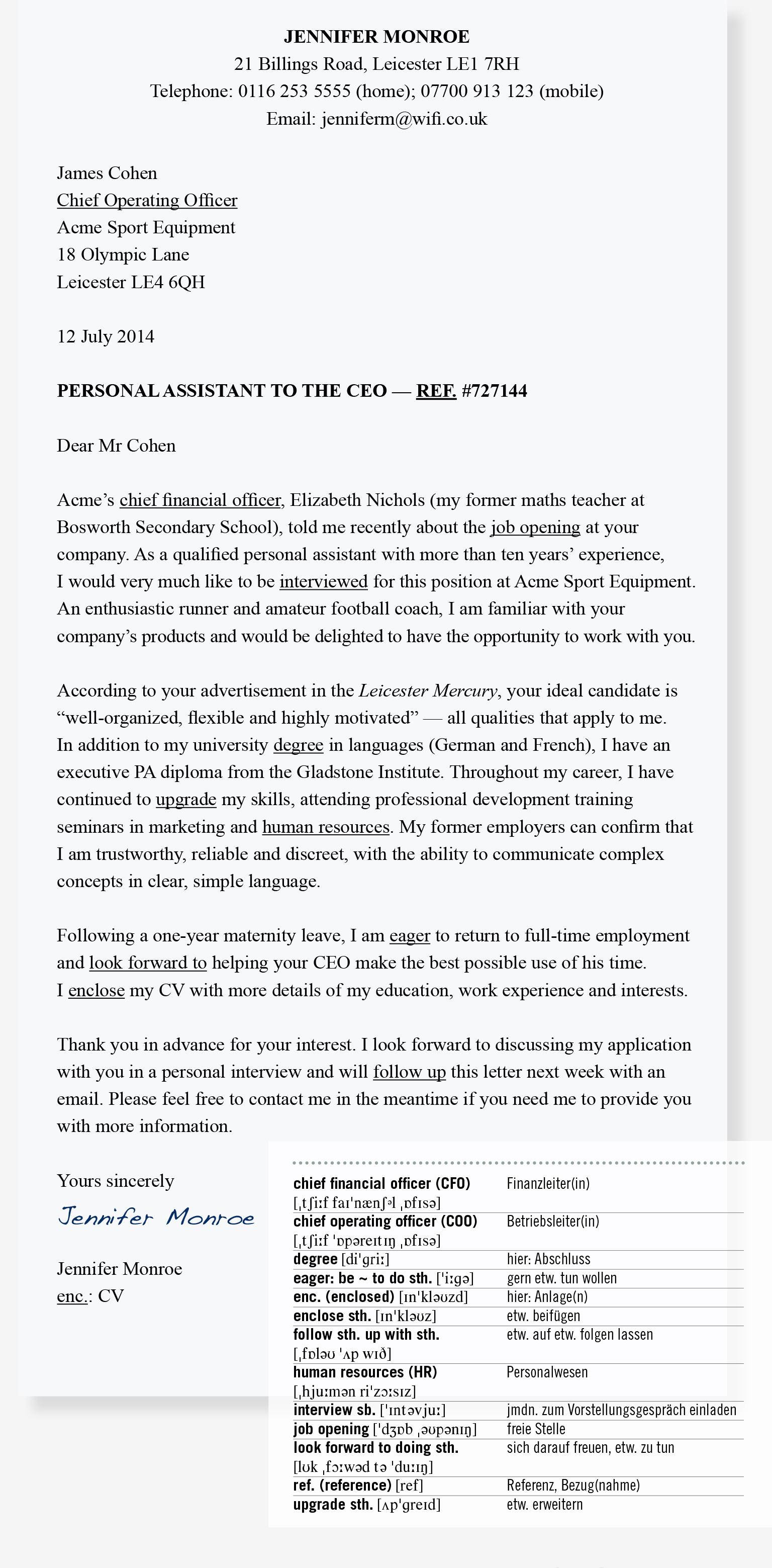 Beispiel für ein englisches Anschreiben (Cover Letter)