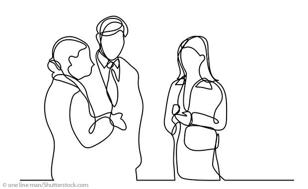 Illustration: three people in a small talk situation