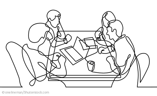 Illustration: People sitting around a table in a business meeting