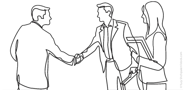 Illustration: Small talk situation with two people shaking hands