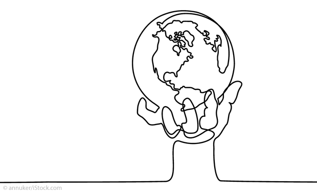 Illustration: Weltkugel in einer Hand