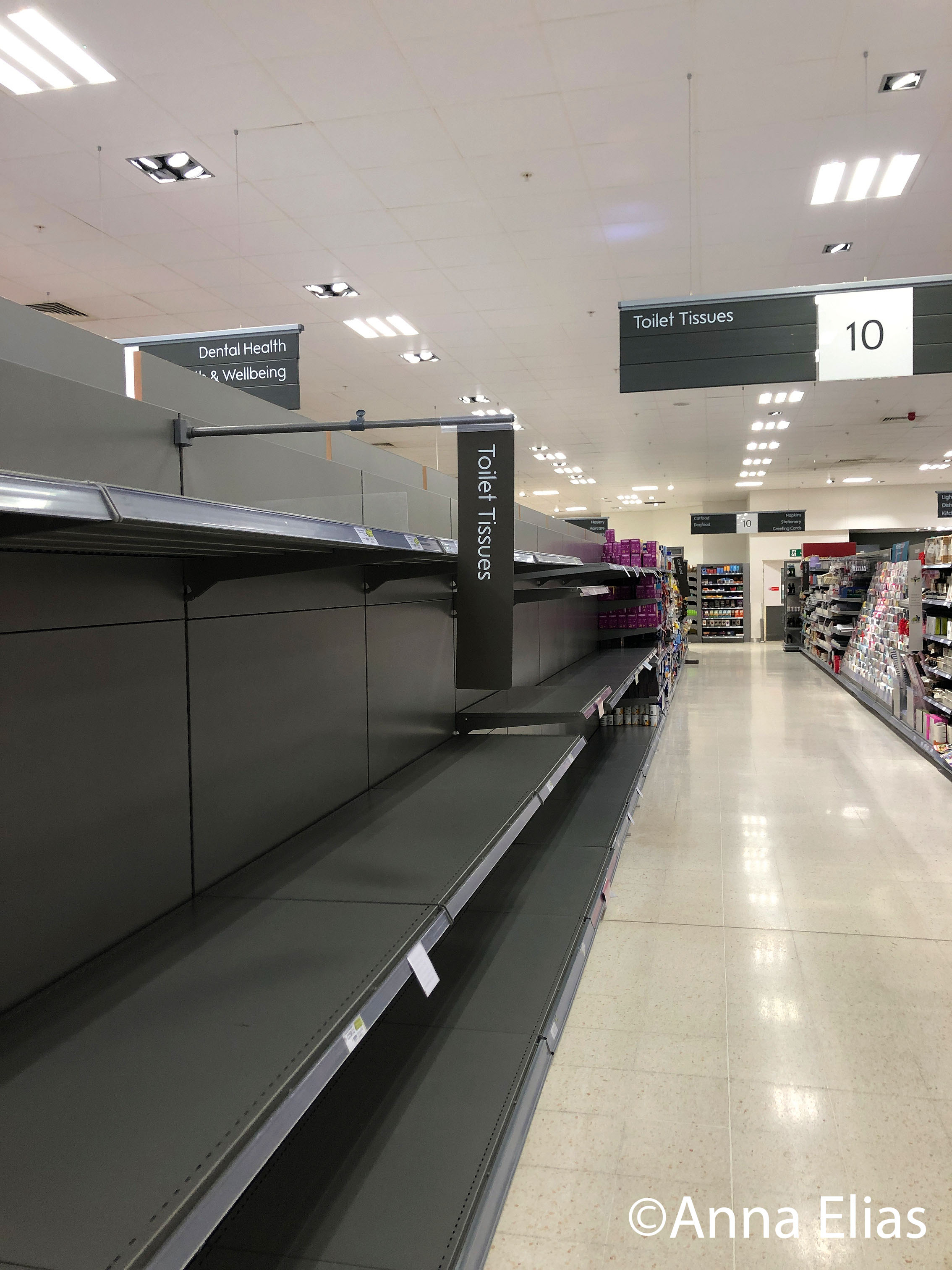 Empty shelves, not just for toilet paper