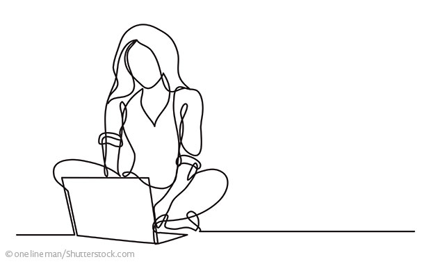 Illustration: woman works on a presentation on her laptop
