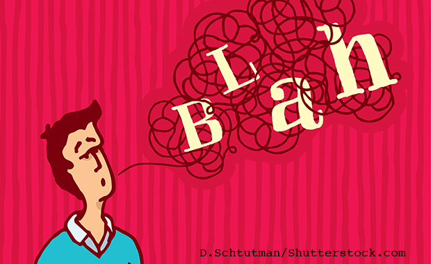 Illustration: Mann mit Sprechblase "Blah Blah Blah"