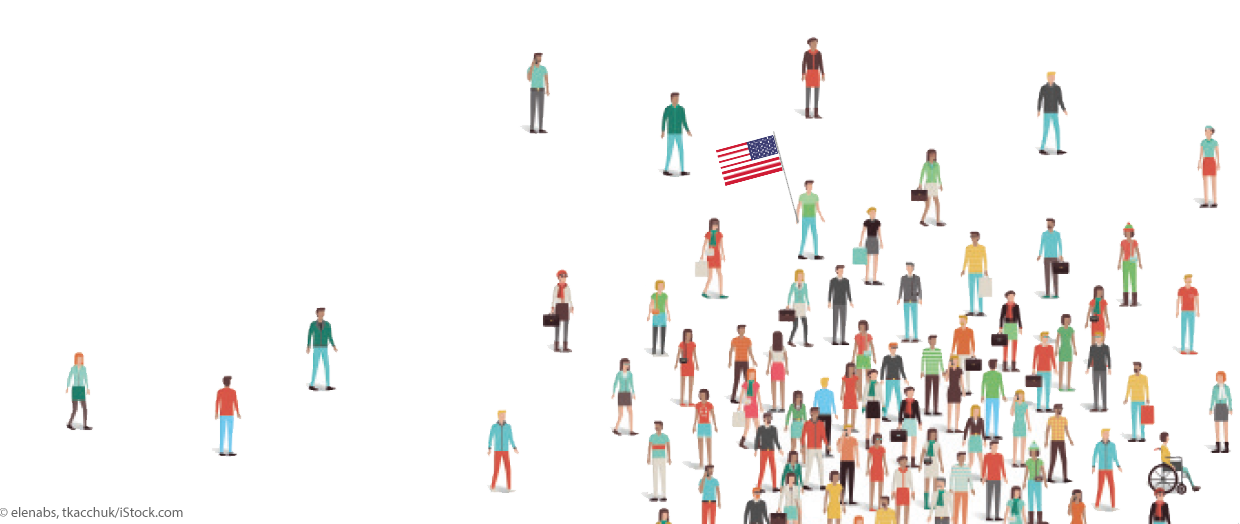 Illustration: Figuren mit USA-Flagge