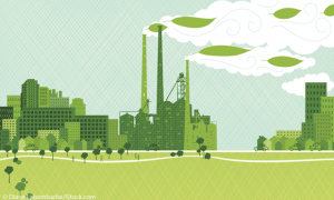 Illustration: Landschaft mit grüner Fabrik