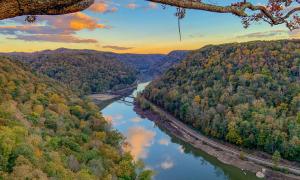 Sunset reflections on the New River in West Virginia