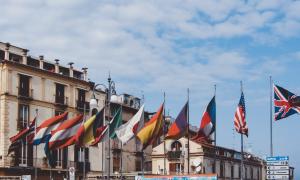 many international flags flying in Naples
