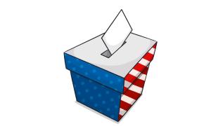 a ballot box with the US-american flag on it