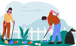 People collecting garbage and trash around environment