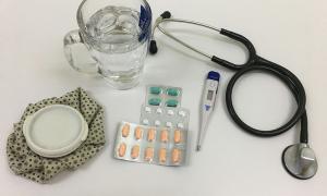 A table full of typical items used by those that are ill