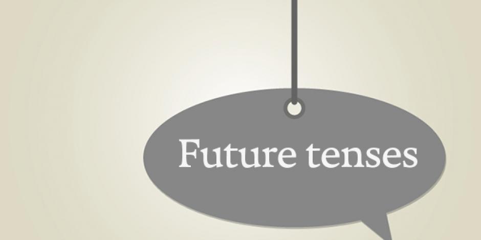 Sprechblase mit den Worten "Future tenses"