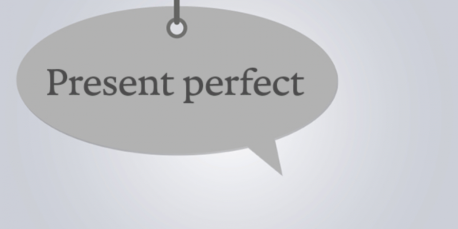 Sprechblase mit der Aufschrift "present perfect"