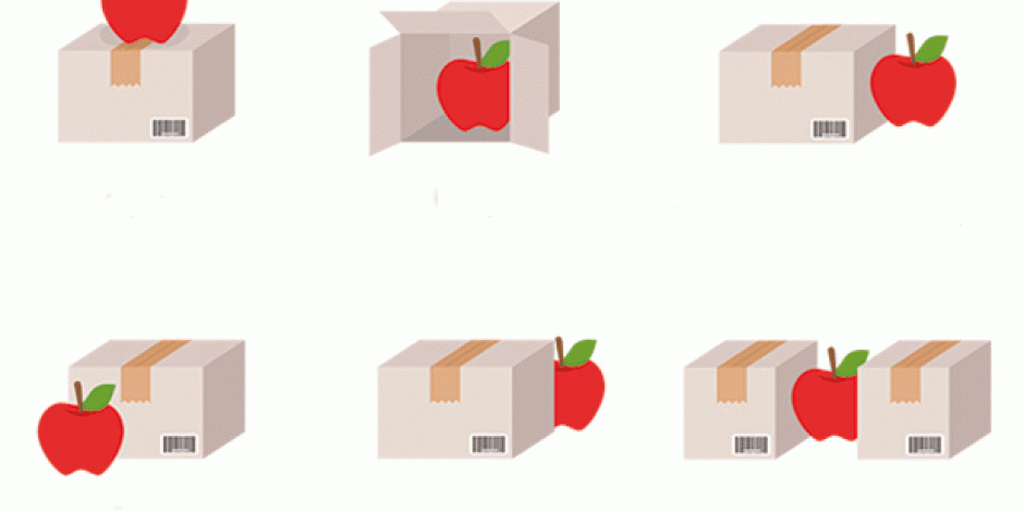 Apfel in verschiedenen Verhältnissen zu einer Box