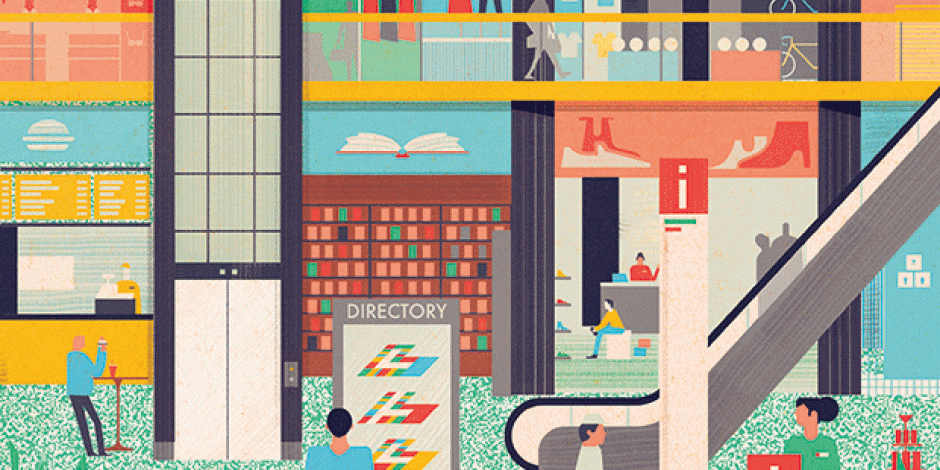 Illustration: ein Einkaufszentrum