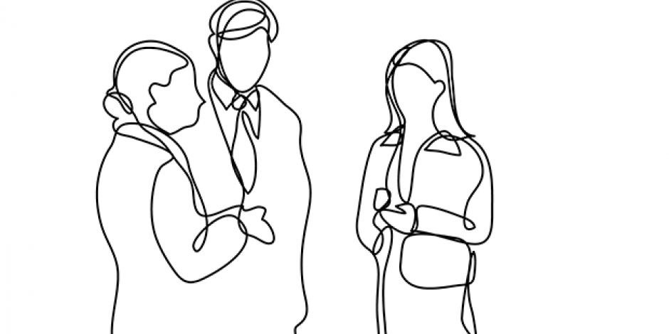 Illustration: three people in a small talk situation