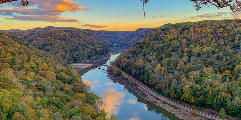 Sunset reflections on the New River in West Virginia