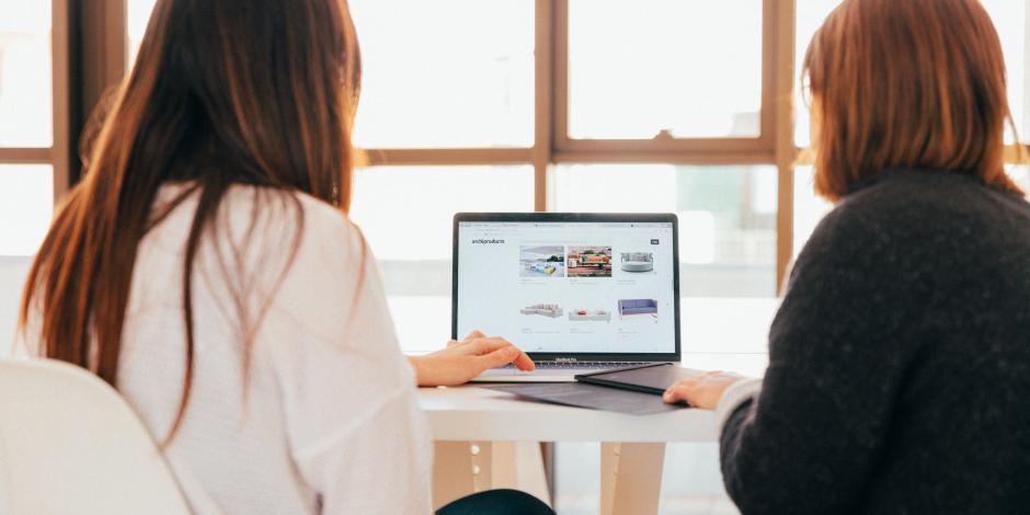 Two women at work with a laptop