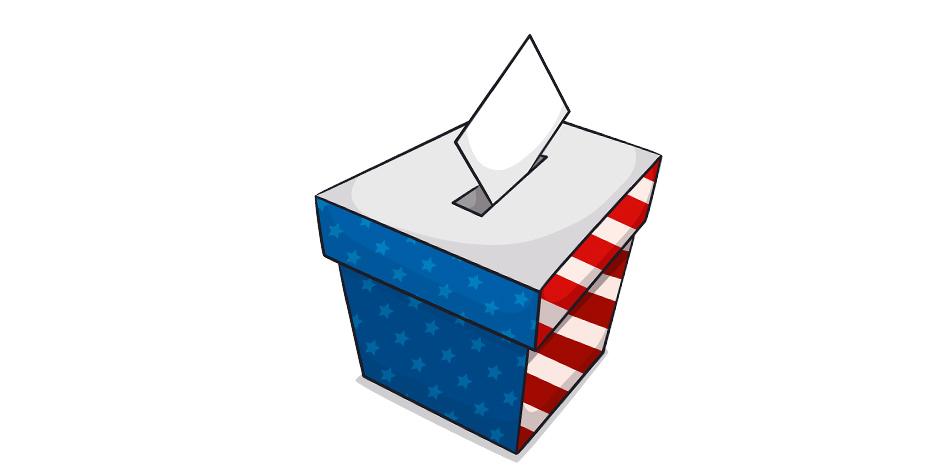 a ballot box with the US-american flag on it