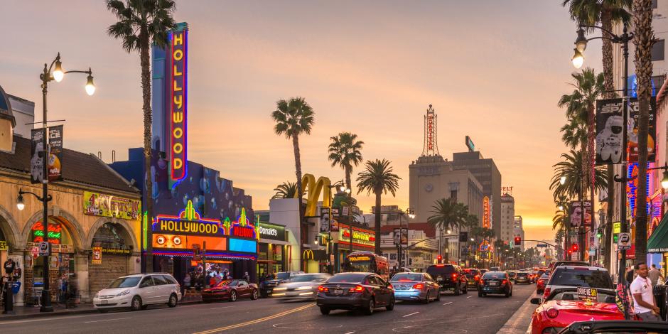 A shot of Sunset Strip at dusk