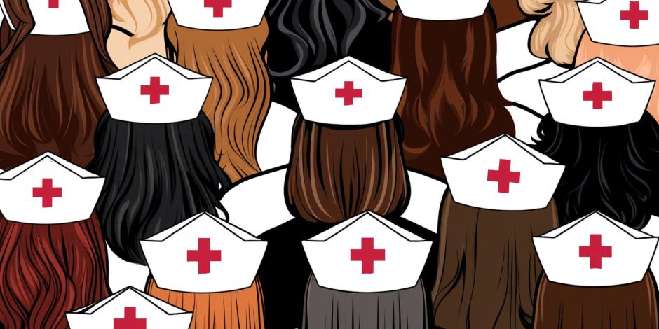 The backs of many nurses heads