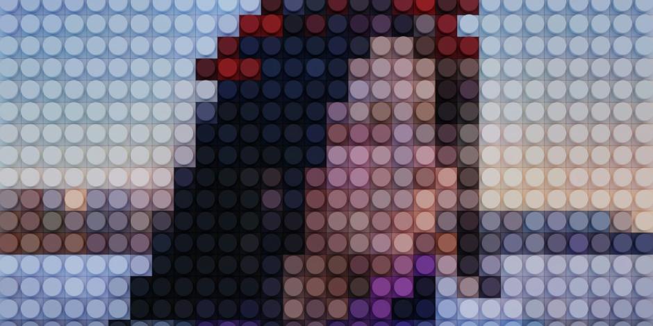 a blurred image of a woman outdoors