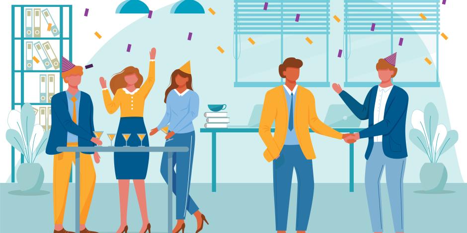 cartoon illustration of a company party