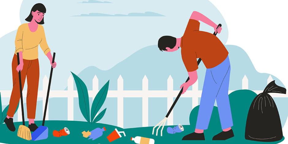 People collecting garbage and trash around environment