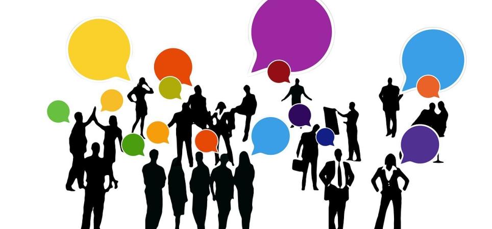 speech bubbles coming from various people talking