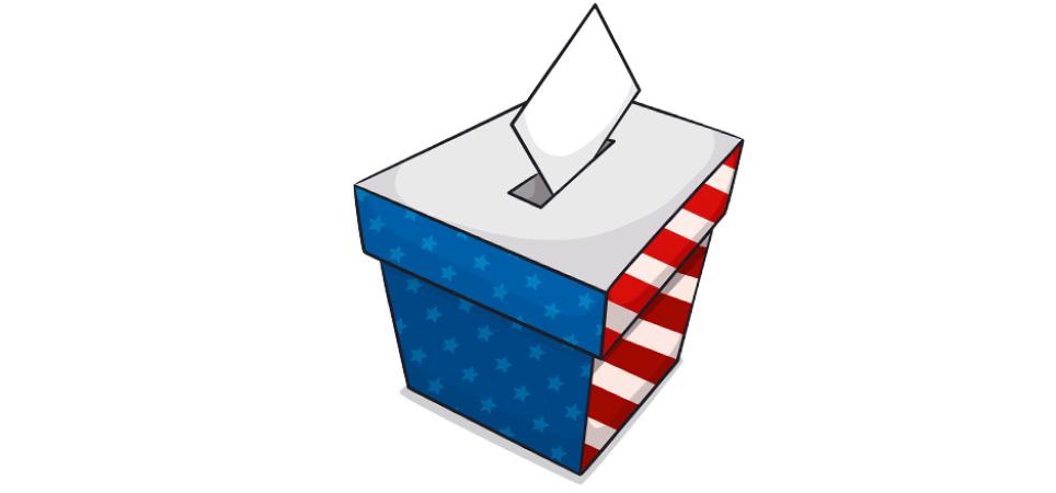 a ballot box with the US-american flag on it
