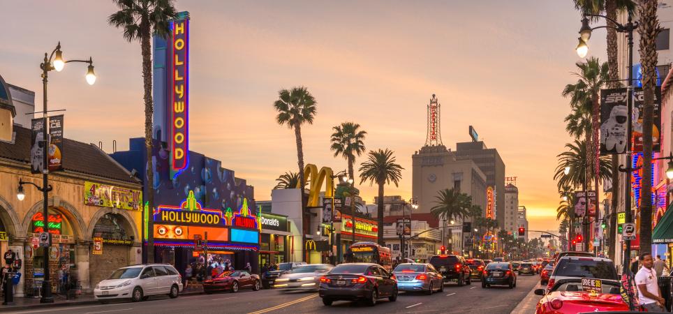 A shot of Sunset Strip at dusk