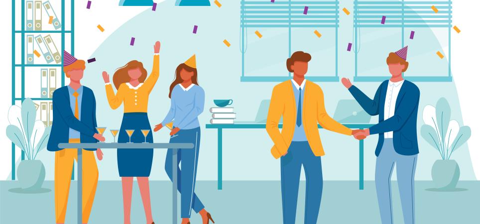 cartoon illustration of a company party