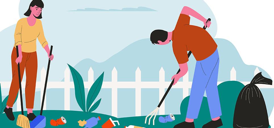 People collecting garbage and trash around environment