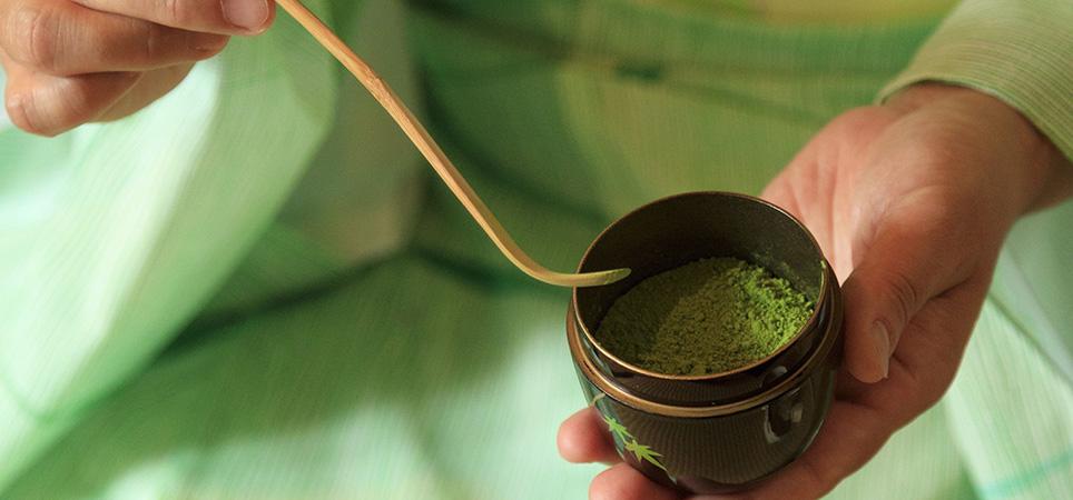 A person presenting matcha at a tea ceremony