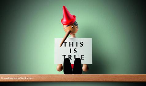 Pinocchio mti einem "This is true"-Schild