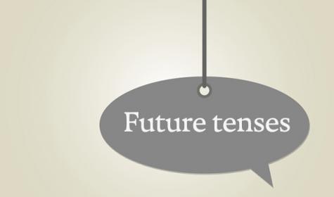 Sprechblase mit den Worten "Future tenses"