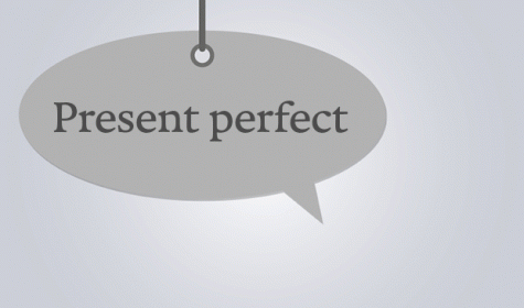 Sprechblase mit der Aufschrift "present perfect"