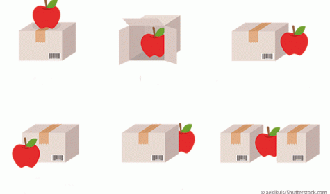 Apfel in verschiedenen Verhältnissen zu einer Box