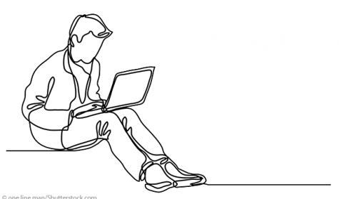 Skizze eines Mannes am Laptop