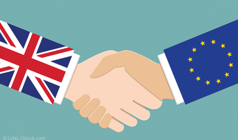 Illustration: Händeschütteln zwischen Großbritannien und der EU