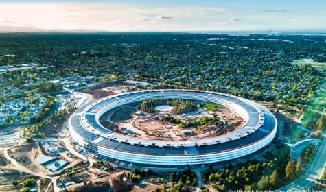 Aerial photo of Apple new campus building