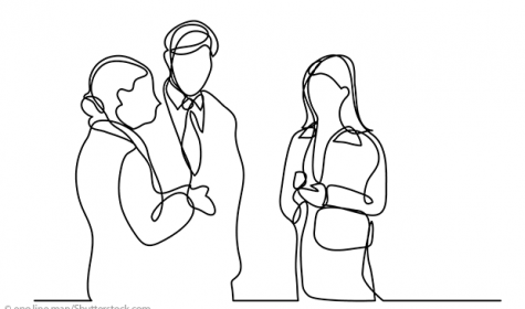 Illustration: three people in a small talk situation