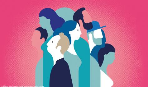 Illustration: verschiedene Personen vor pinkem Hintergrund