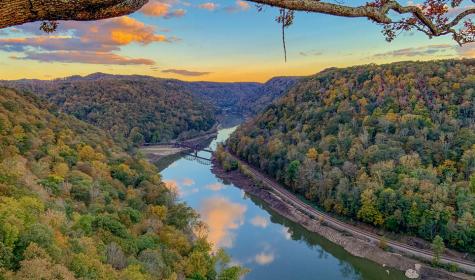 Sunset reflections on the New River in West Virginia