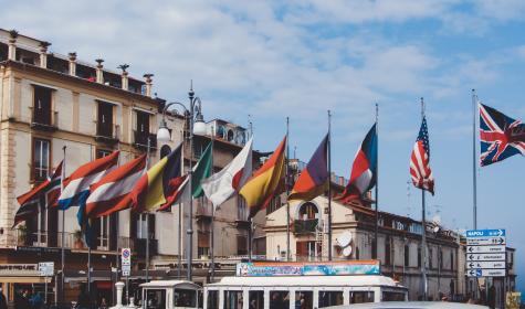 many international flags flying in Naples