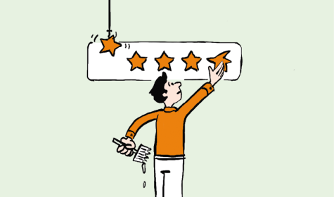 a man putting up a star on a rating display
