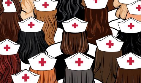 The backs of many nurses heads